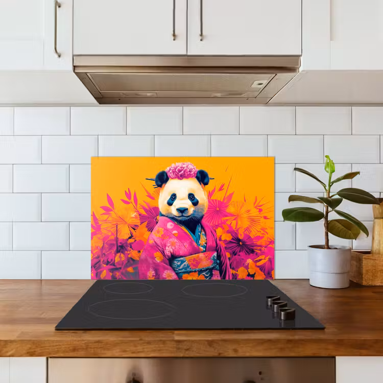 Spatscherm keuken - Kimono - Roze - Panda - Bloemenkroon — 3