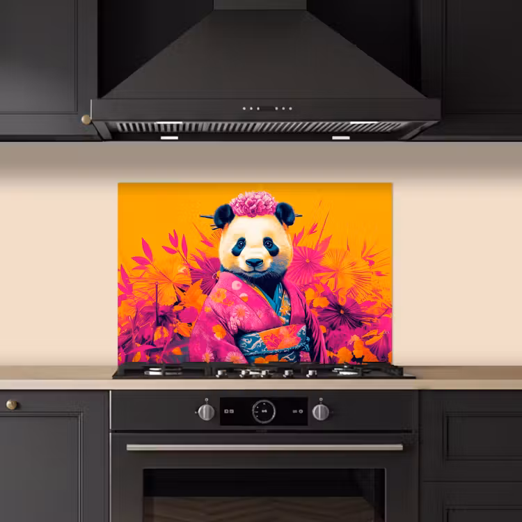Spatscherm keuken - Kimono - Roze - Panda - Bloemenkroon — 5