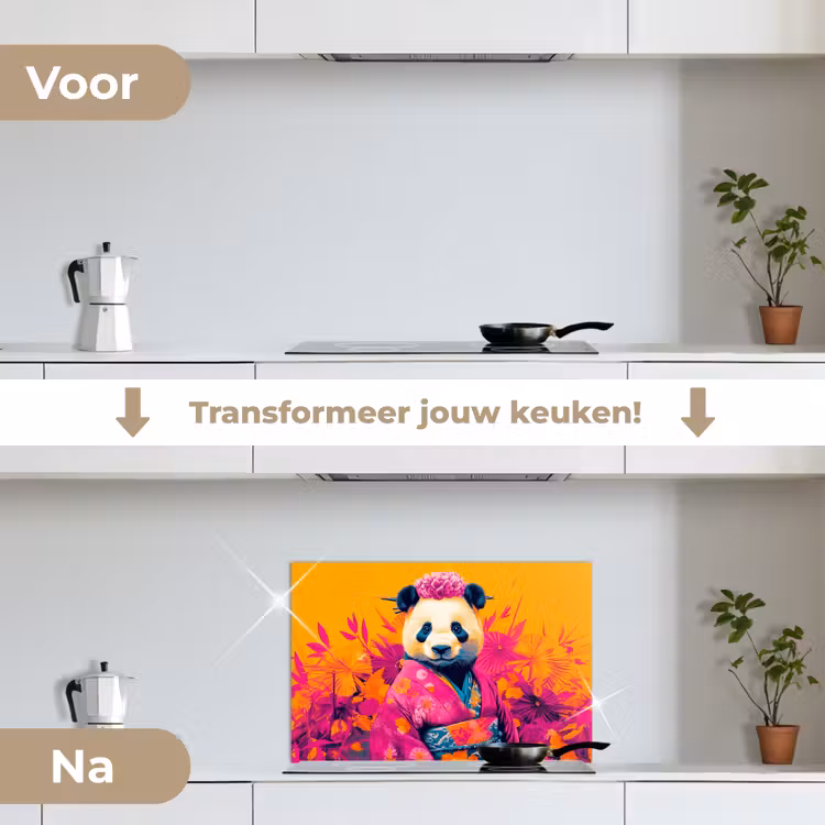 Spatscherm keuken - Kimono - Roze - Panda - Bloemenkroon — 7