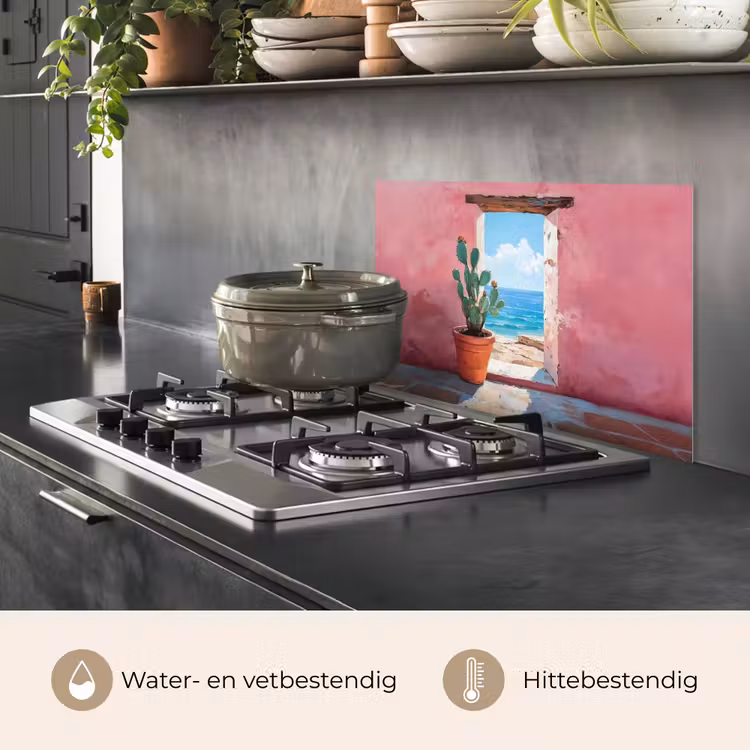 Spatscherm keuken - Zee - Roze - Cactus — 2