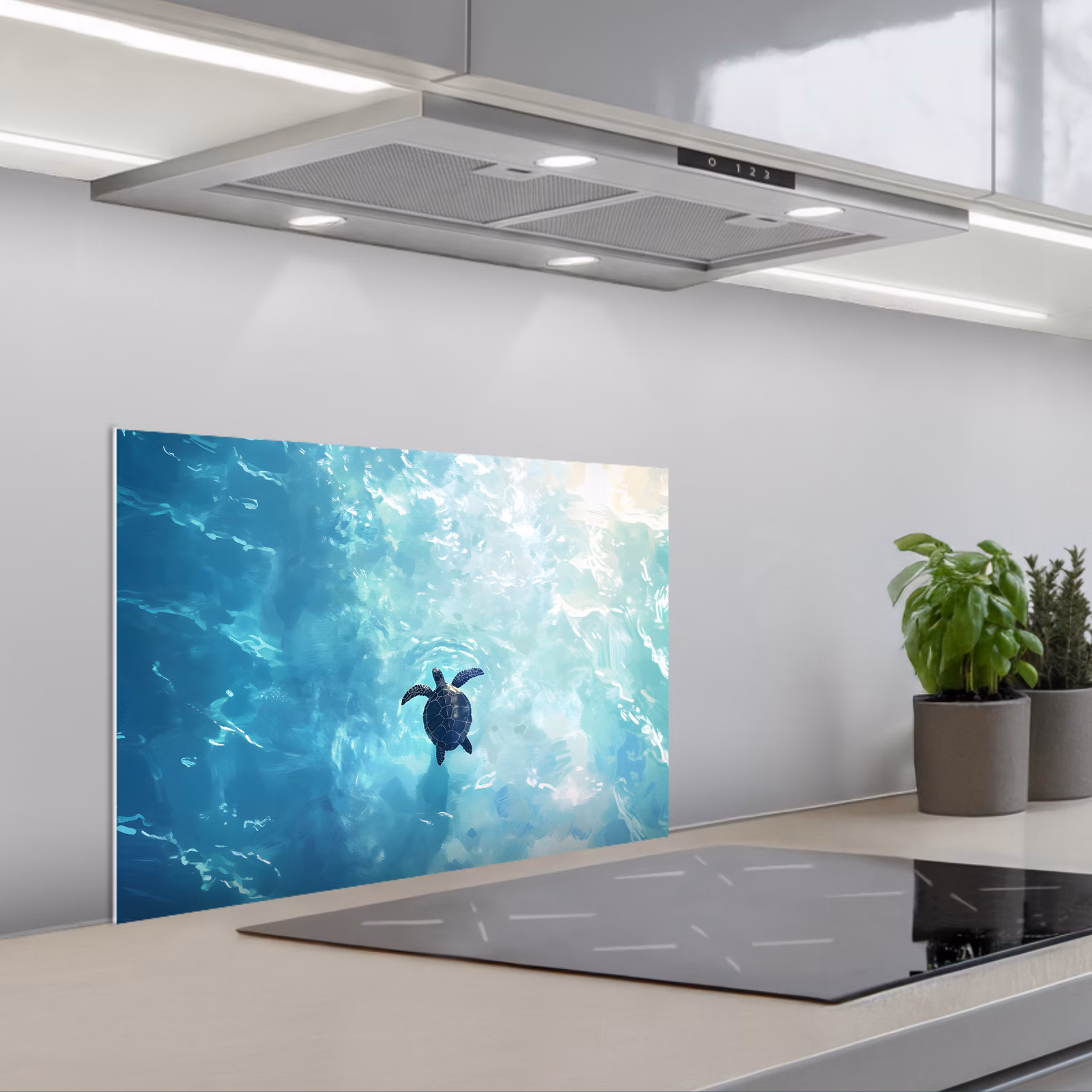 Spatscherm keuken - Schildpad - Zee - Blauw - Schittering — 1