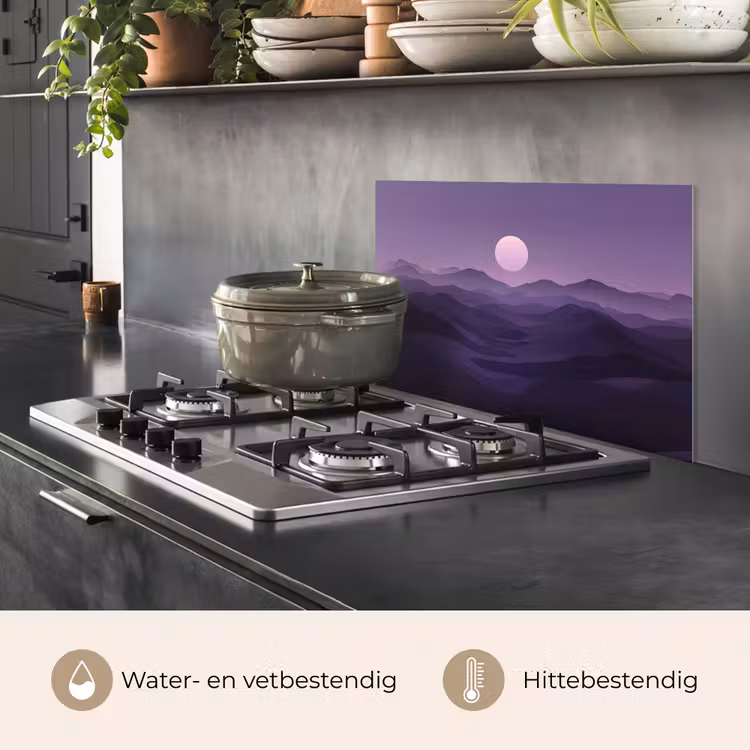Spatscherm keuken - Heuvels - Paars - Mist - Zon — 2