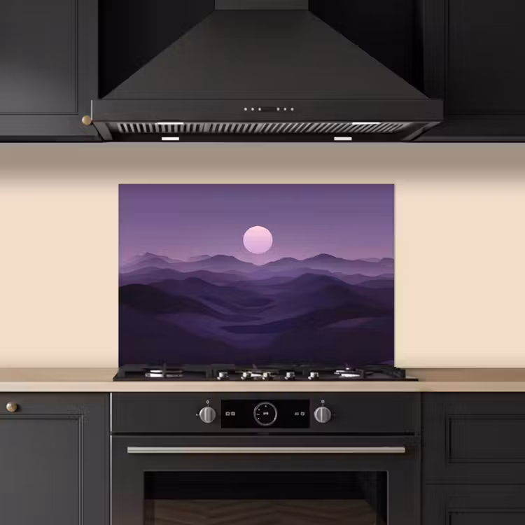 Spatscherm keuken - Heuvels - Paars - Mist - Zon — 5