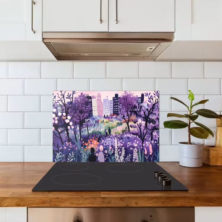 Spatscherm keuken - Park - Bomen - Bloemen - Gebouwen — 3