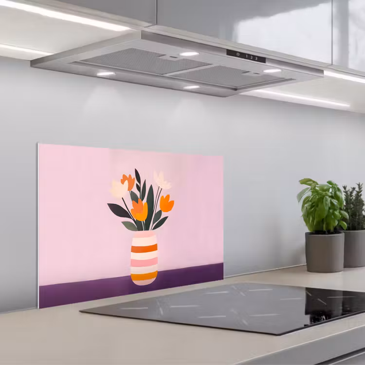 Spatscherm keuken - Tulpen - Vaas - Strepen - Paars — 1