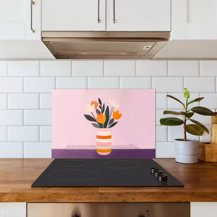 Spatscherm keuken - Tulpen - Vaas - Strepen - Paars — 3