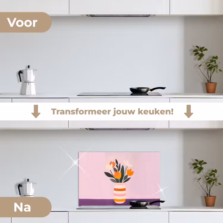 Spatscherm keuken - Tulpen - Vaas - Strepen - Paars — 7
