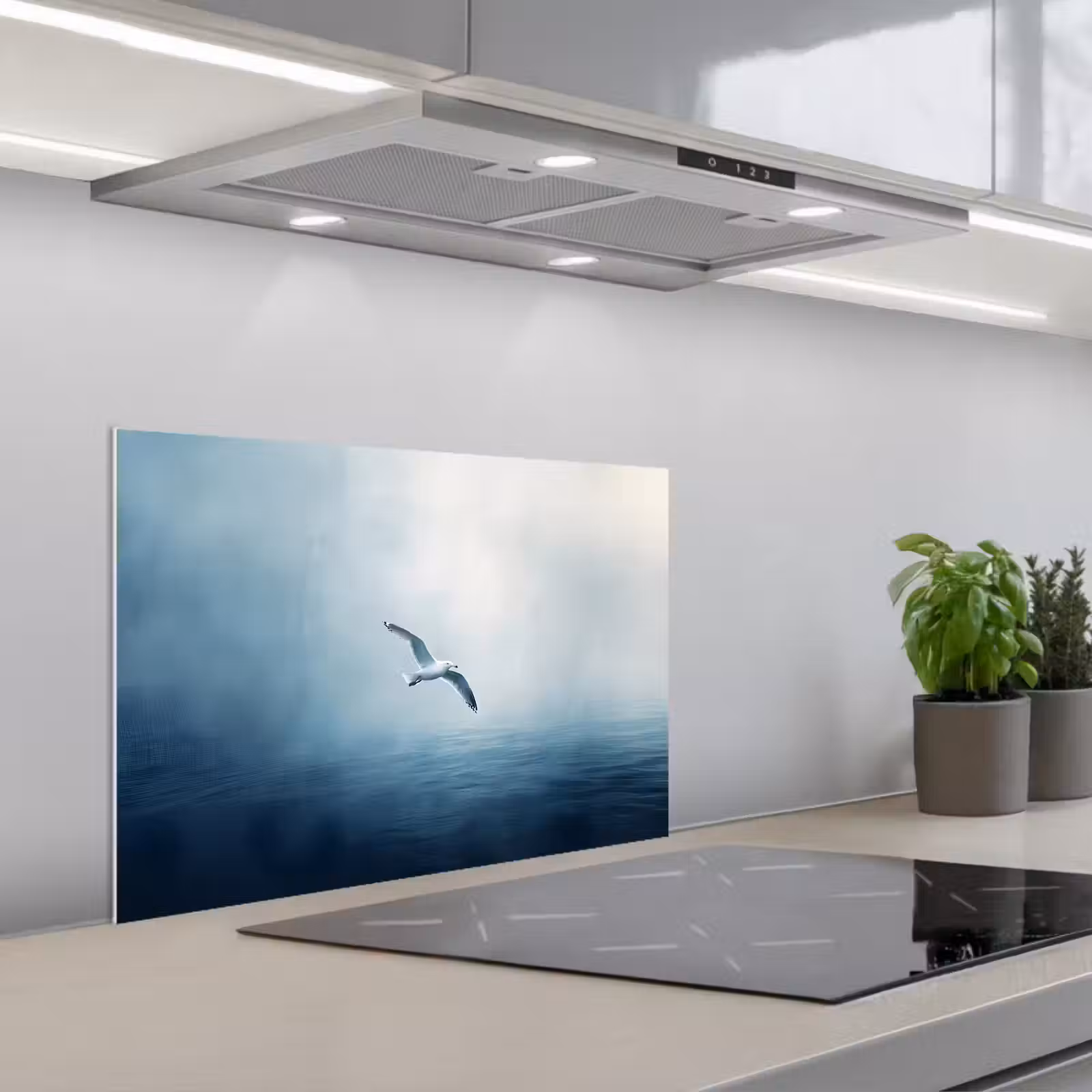 Spatscherm keuken - Meeuw - Wit - Zee - Mistig — 1