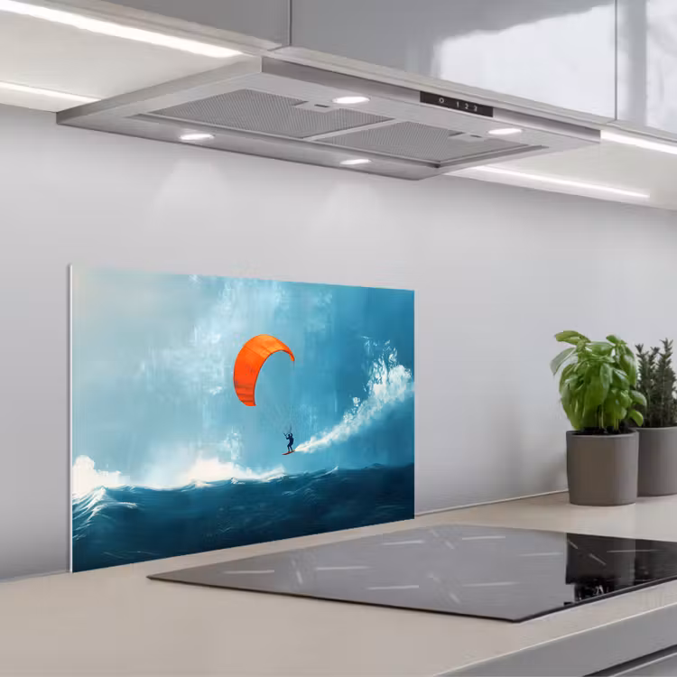 Spatscherm keuken - Kitesurfer - Oranje - Zee - Lucht — 1