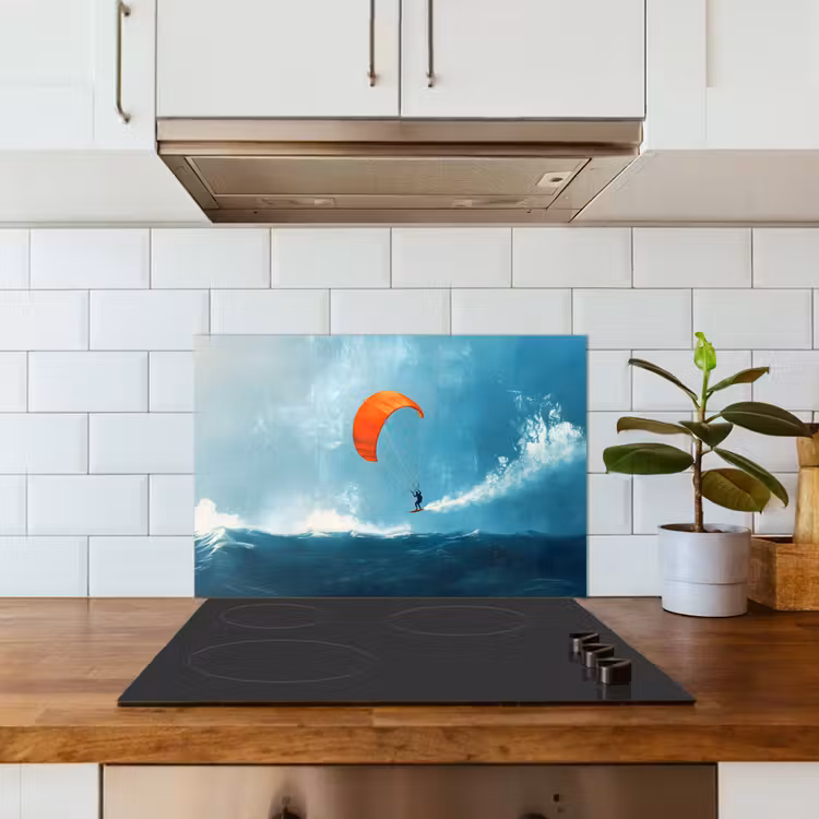 Spatscherm keuken - Kitesurfer - Oranje - Zee - Lucht — 3