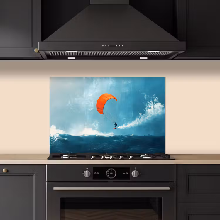 Spatscherm keuken - Kitesurfer - Oranje - Zee - Lucht — 5