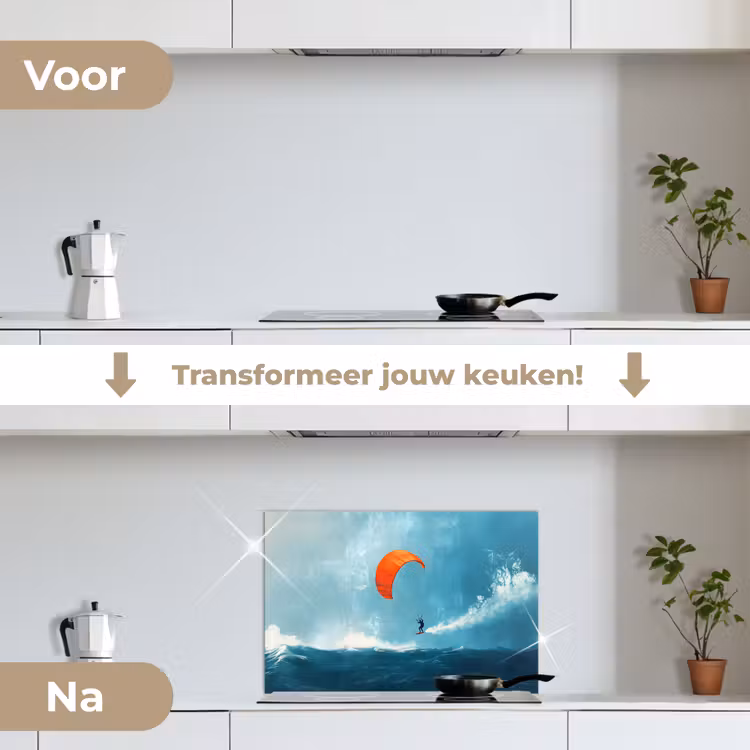 Spatscherm keuken - Kitesurfer - Oranje - Zee - Lucht — 7