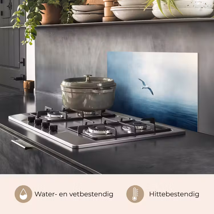 Spatscherm keuken - Meeuw - Wit - Zee - Mistig — 2