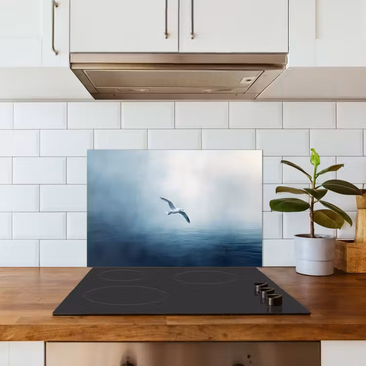 Spatscherm keuken - Meeuw - Wit - Zee - Mistig — 3