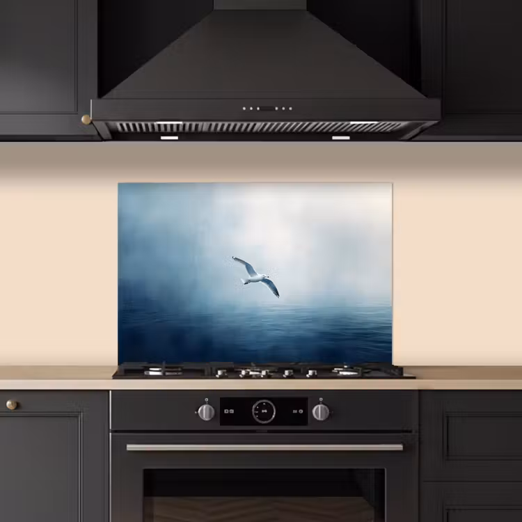 Spatscherm keuken - Meeuw - Wit - Zee - Mistig — 5