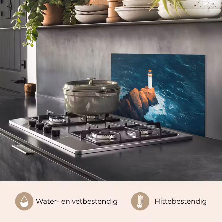Spatscherm keuken - Vuurtoren - Rots - Zee - Golven — 2