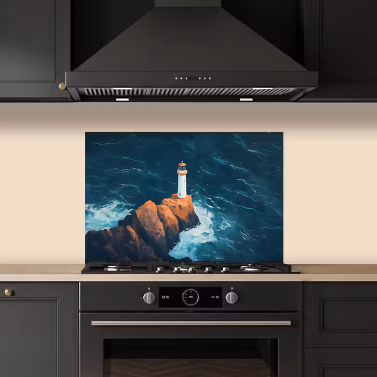 Spatscherm keuken - Vuurtoren - Rots - Zee - Golven — 5