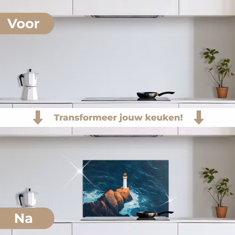 Spatscherm keuken - Vuurtoren - Rots - Zee - Golven — 7