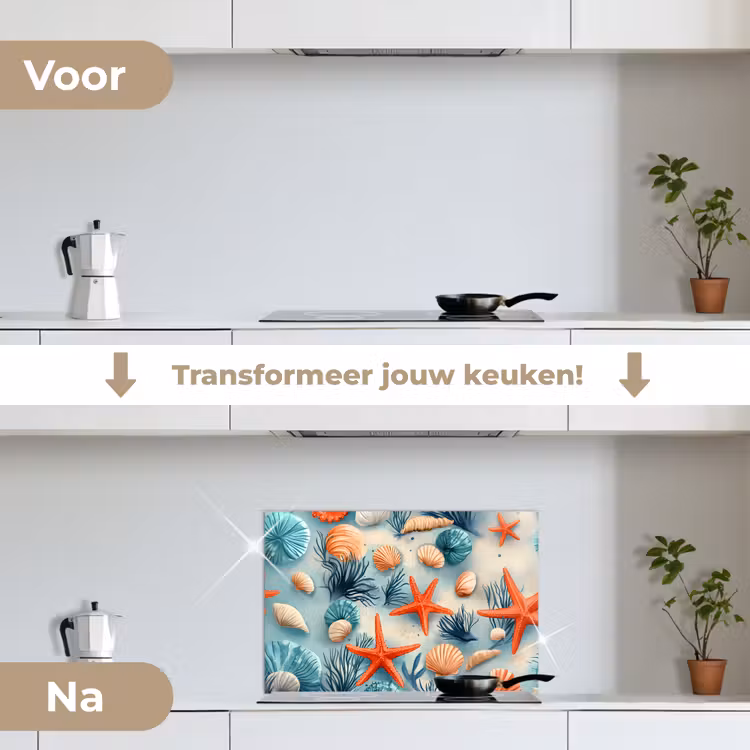 Spatscherm keuken - Zeesterren - Schelpen - Illustratie - Zand — 7