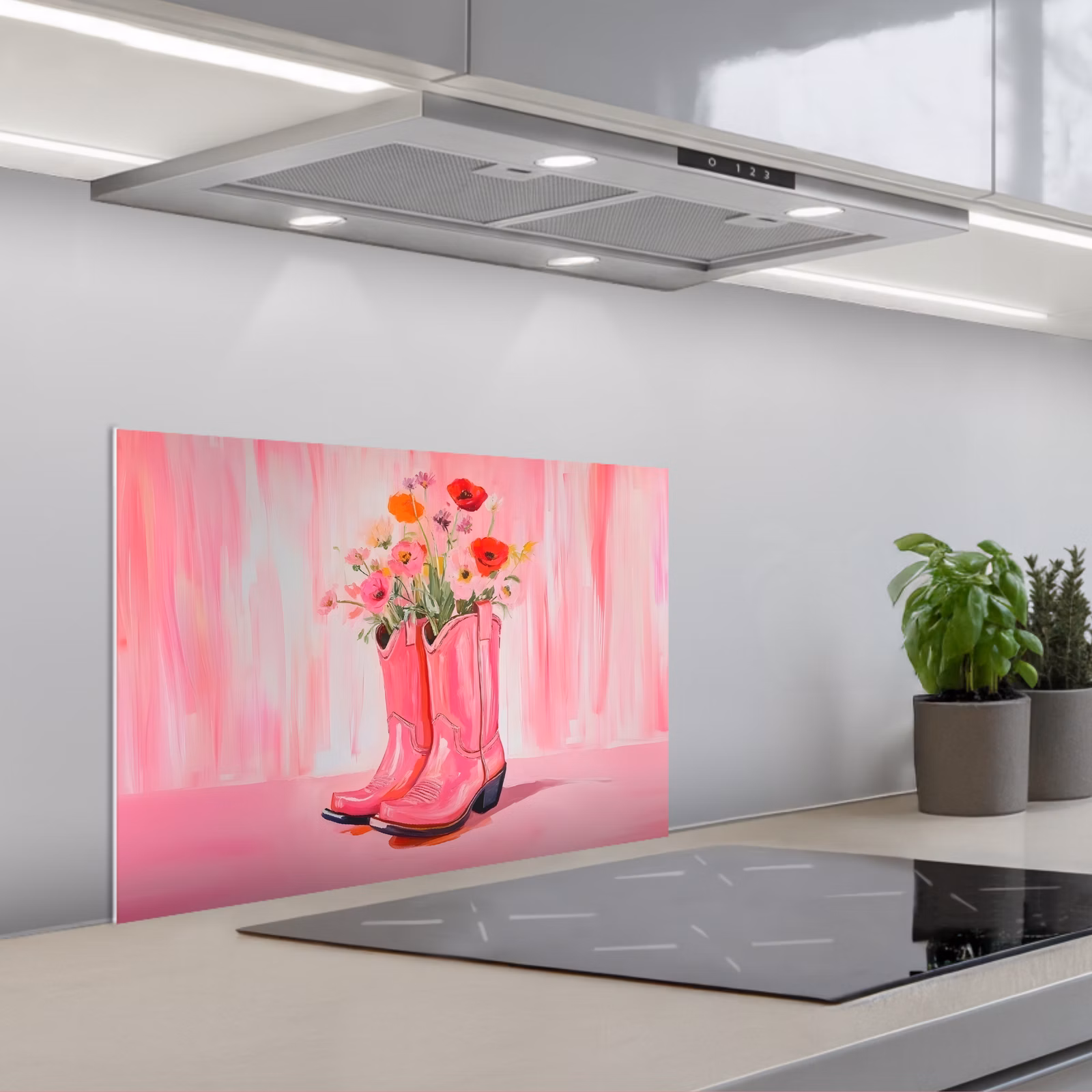 Spatscherm keuken - Roze - Bloemen - Cowboy — 1