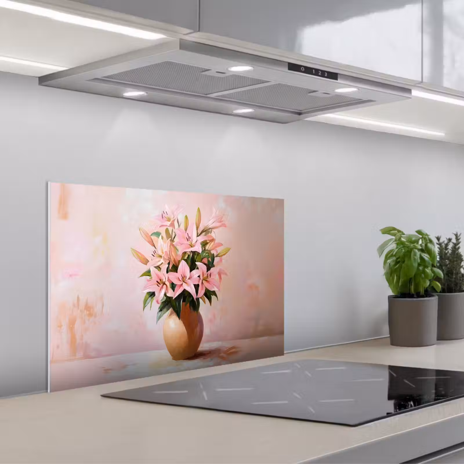Spatscherm keuken - Vaas - Bloemen - Roze — 1