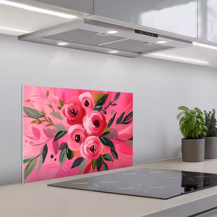Spatscherm keuken - Bloemen - Verf - Roze — 1