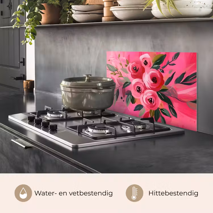 Spatscherm keuken - Bloemen - Verf - Roze — 2