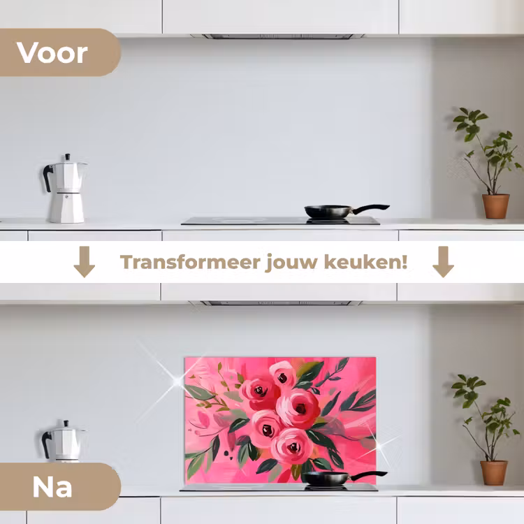 Spatscherm keuken - Bloemen - Verf - Roze — 7
