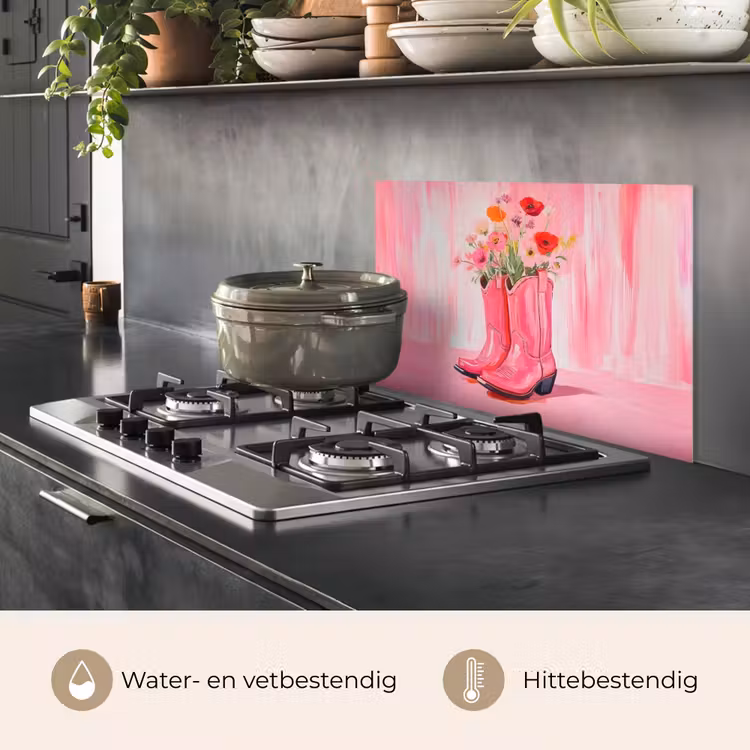 Spatscherm keuken - Roze - Bloemen - Cowboy — 2