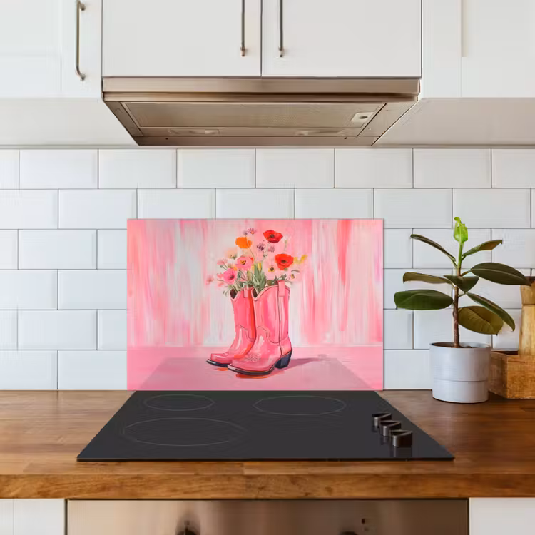 Spatscherm keuken - Roze - Bloemen - Cowboy — 3
