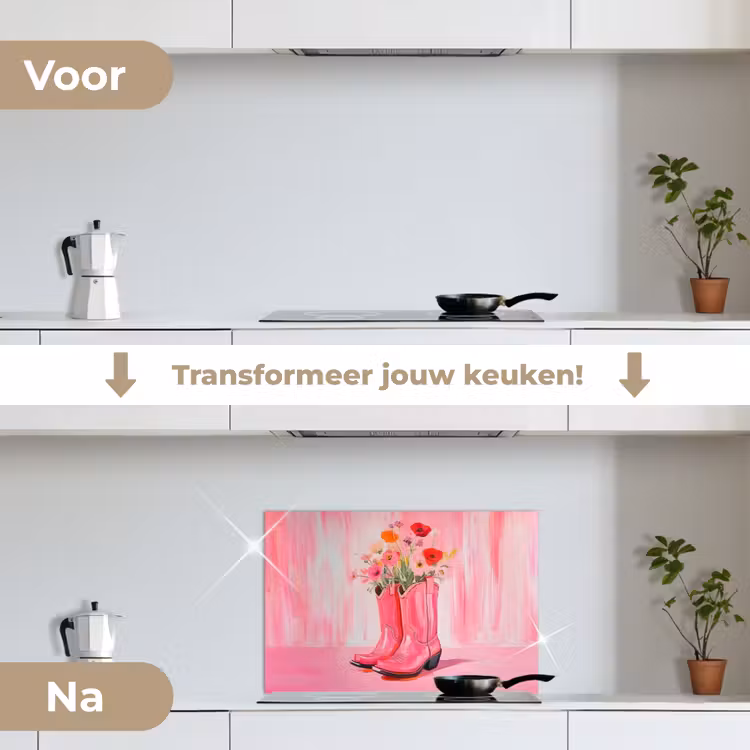 Spatscherm keuken - Roze - Bloemen - Cowboy — 7