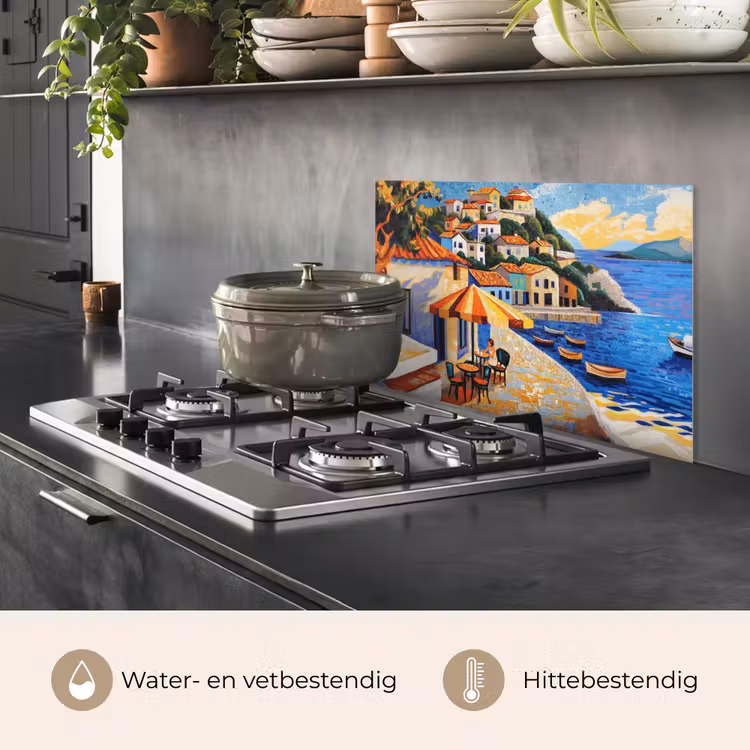 Spatscherm keuken - Kustdorp - Huisjes - Mozaïek - Zee — 2