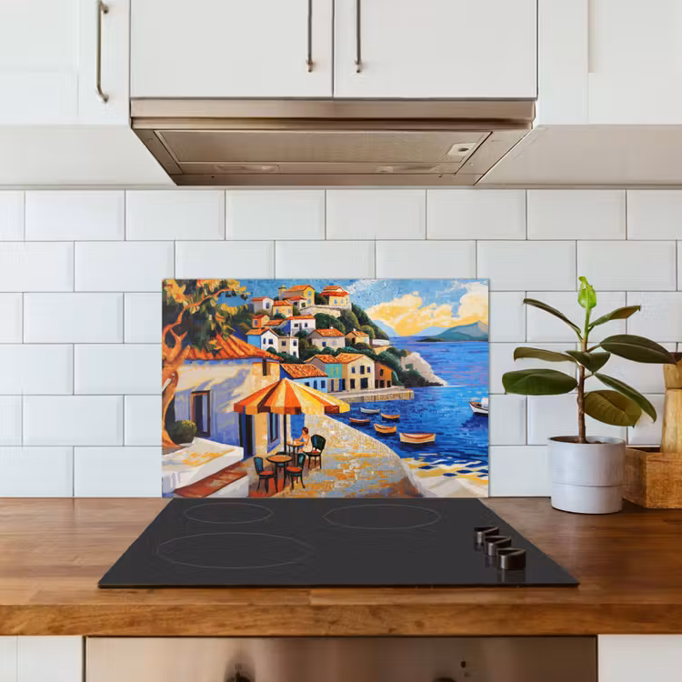 Spatscherm keuken - Kustdorp - Huisjes - Mozaïek - Zee — 3