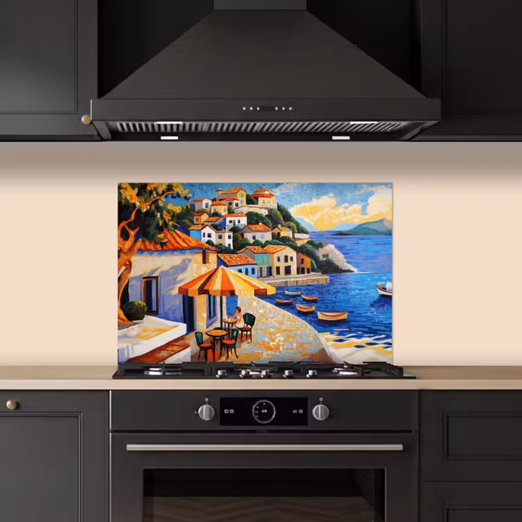 Spatscherm keuken - Kustdorp - Huisjes - Mozaïek - Zee — 5