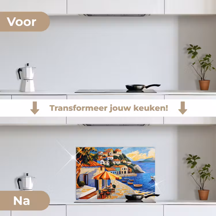 Spatscherm keuken - Kustdorp - Huisjes - Mozaïek - Zee — 7