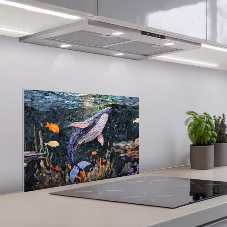 Spatscherm keuken - Mozaïek - Walvis - Koraal - Water — 1