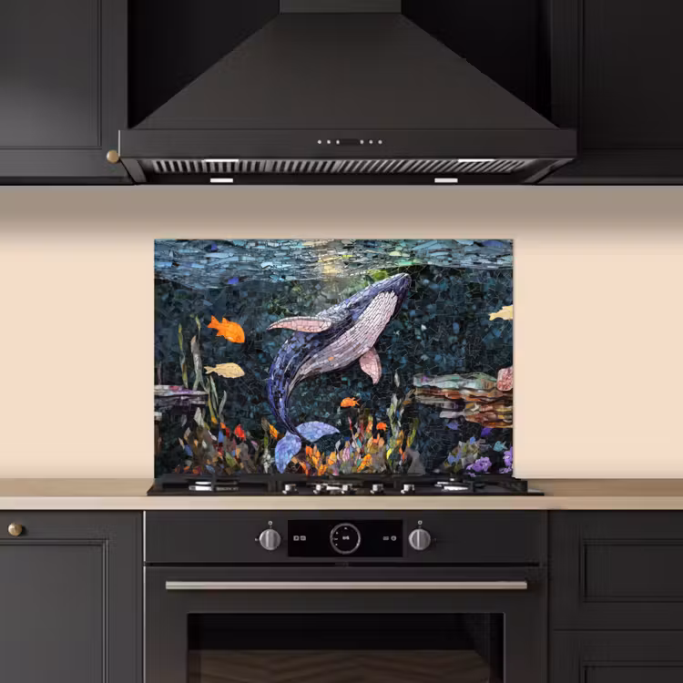 Spatscherm keuken - Mozaïek - Walvis - Koraal - Water — 5