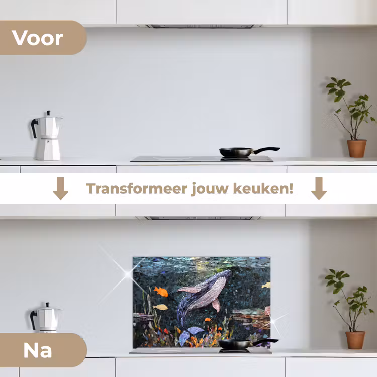 Spatscherm keuken - Mozaïek - Walvis - Koraal - Water — 7