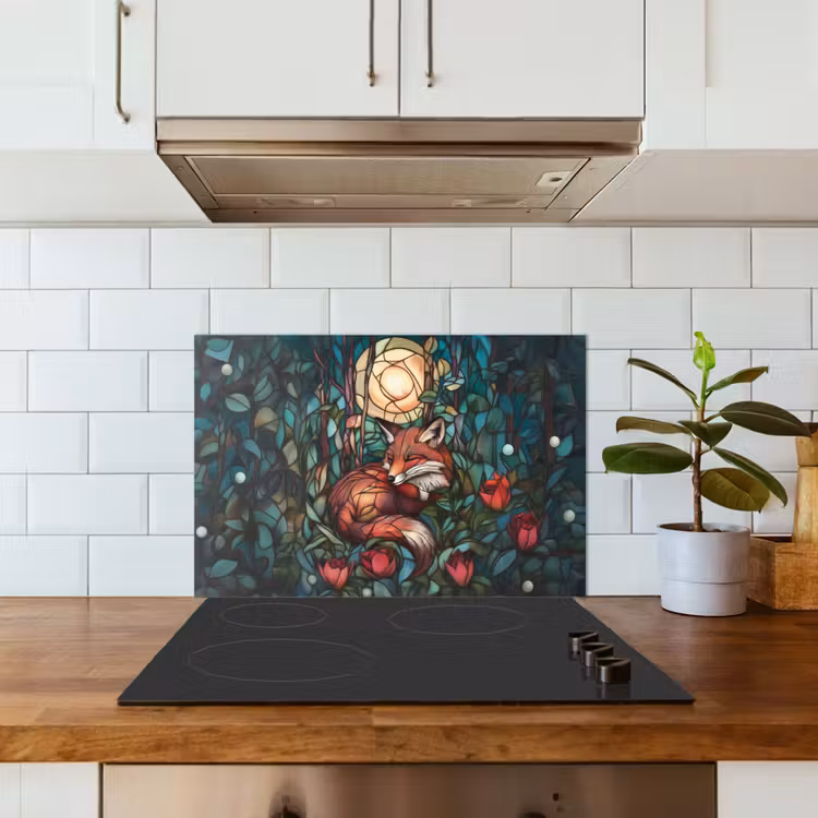 Spatscherm keuken - Vos - Mozaïek - Bos - Maan — 3