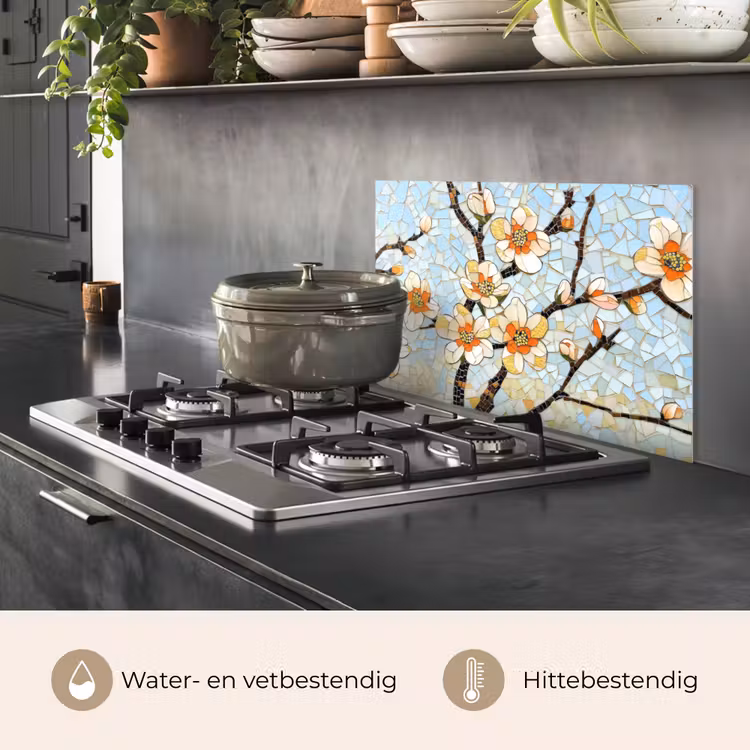 Spatscherm keuken - Bloesems - Wit - Mozaïek - Tak — 2