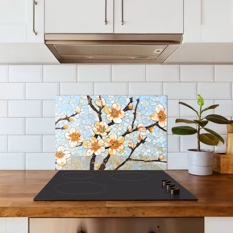 Spatscherm keuken - Bloesems - Wit - Mozaïek - Tak — 3