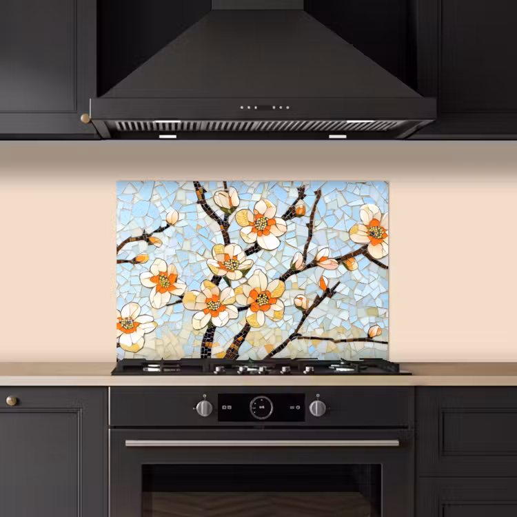 Spatscherm keuken - Bloesems - Wit - Mozaïek - Tak — 5