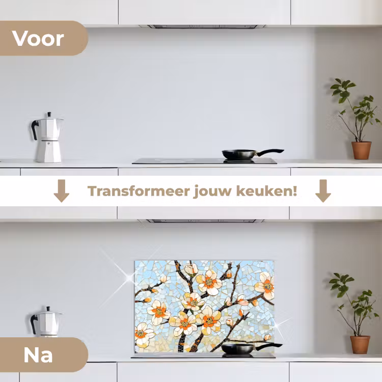 Spatscherm keuken - Bloesems - Wit - Mozaïek - Tak — 7