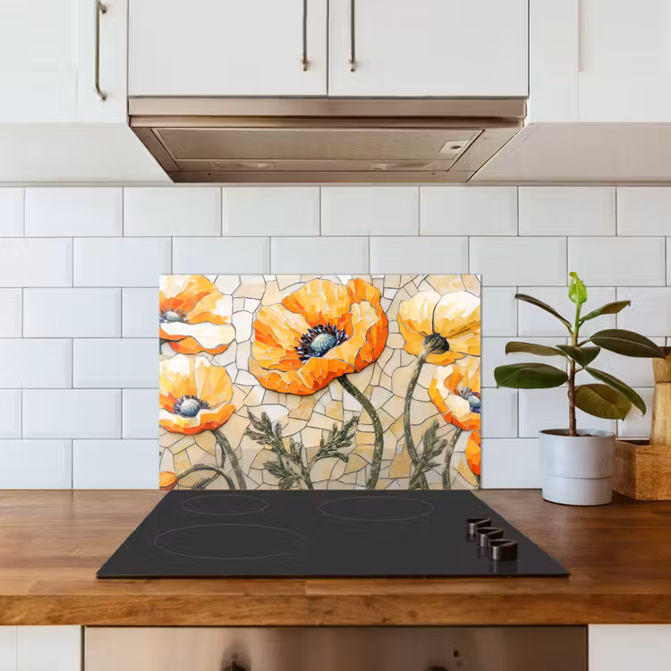 Spatscherm keuken - Klaprozen - Oranje - Mozaïek - Bladeren — 3