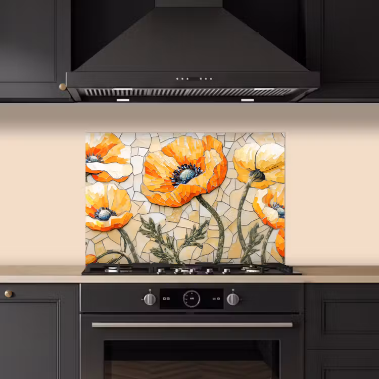 Spatscherm keuken - Klaprozen - Oranje - Mozaïek - Bladeren — 5
