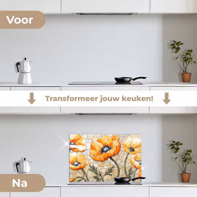 Spatscherm keuken - Klaprozen - Oranje - Mozaïek - Bladeren — 7