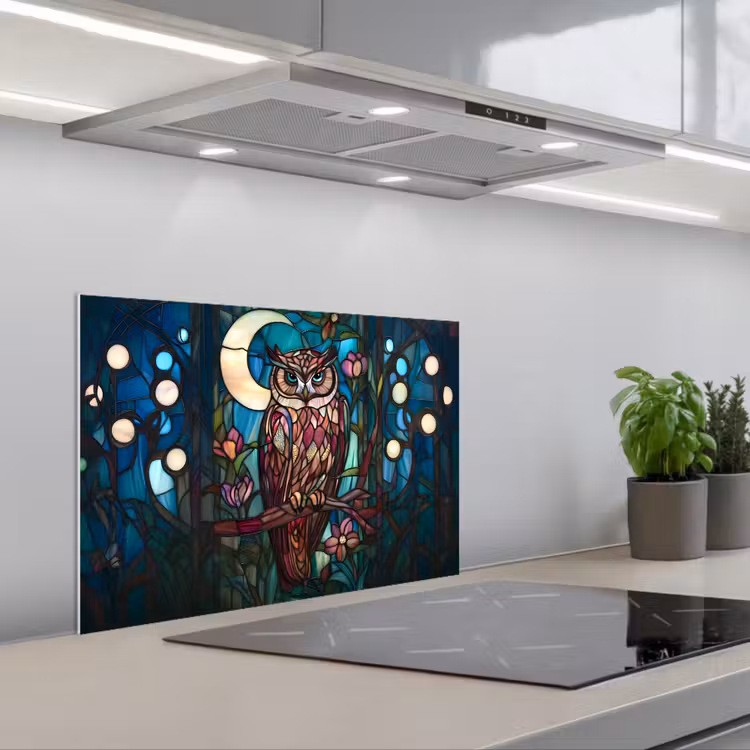 Spatscherm keuken - Uil - Mozaïek - Maan - Nacht — 1