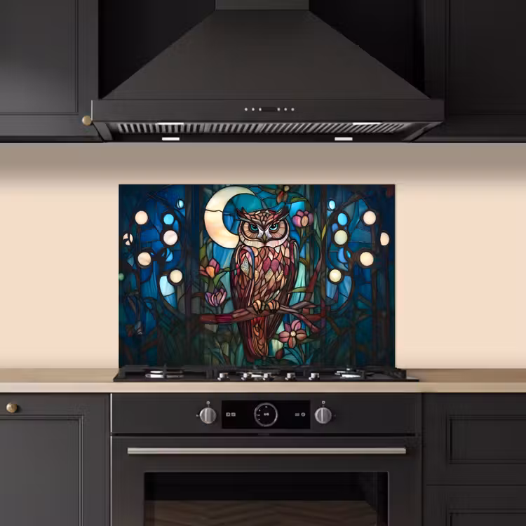 Spatscherm keuken - Uil - Mozaïek - Maan - Nacht — 5