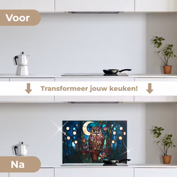 Spatscherm keuken - Uil - Mozaïek - Maan - Nacht — 7