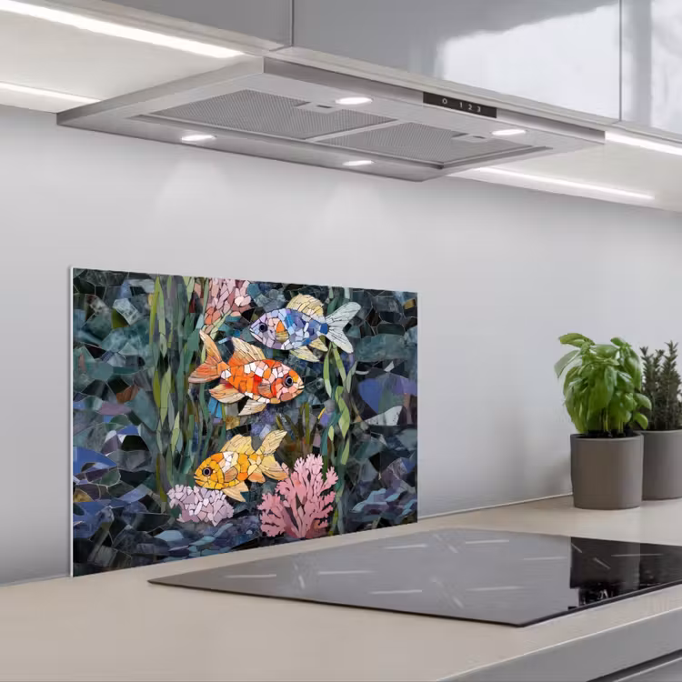 Spatscherm keuken - Vissen - Koraal - Zee - Mozaïek — 1